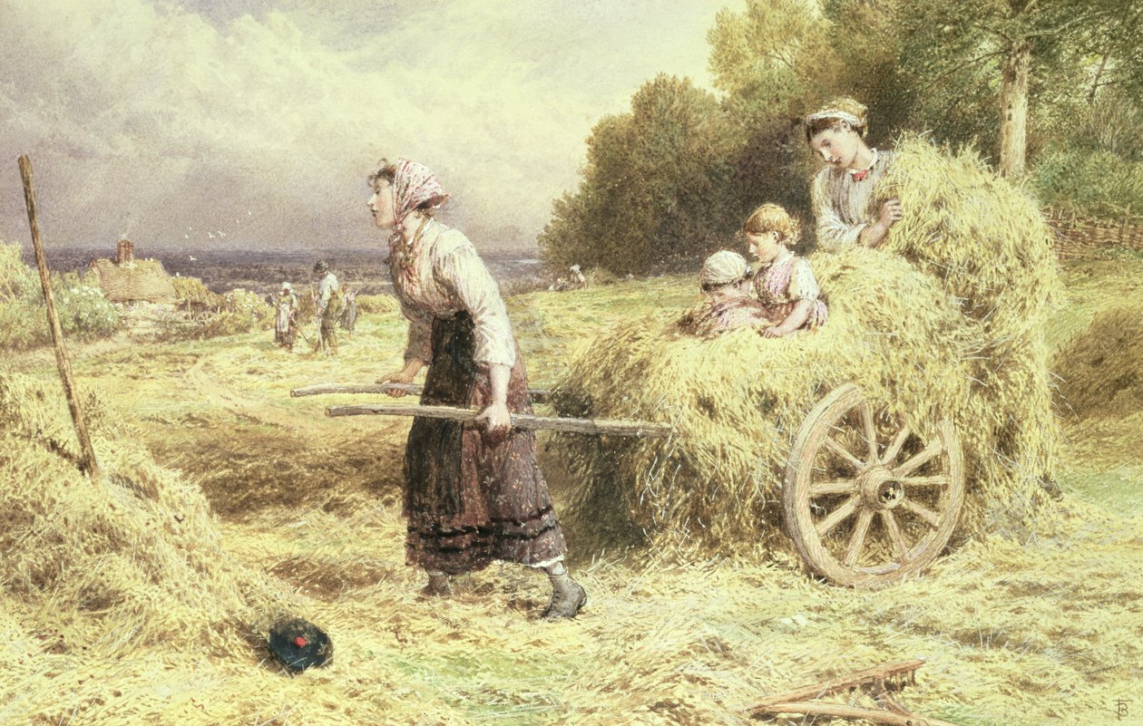 Haytime, cca 1860 (akvarel a tělová barva na papíře) od Myles Birket Foster