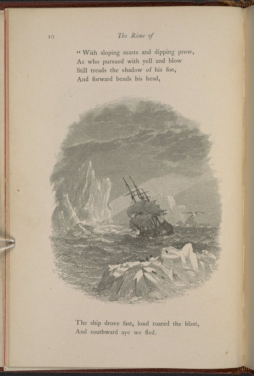 Ilustrace na straně 10 z „Rima starověkého námořníka“ od Samuela Taylora Coleridge od Myles Birket Foster