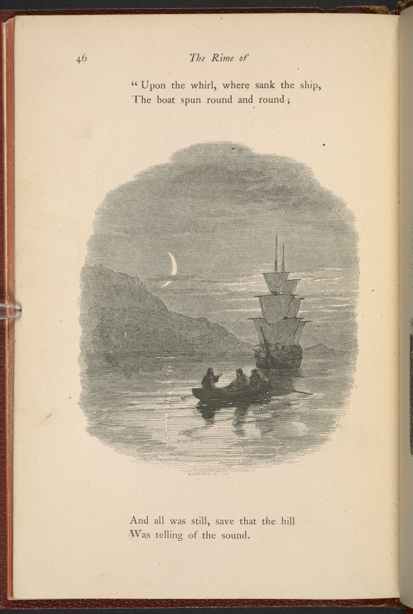 Ilustrace na straně 46 z „Rima starověkého námořníka“ od Samuela Taylora Coleridge od Myles Birket Foster