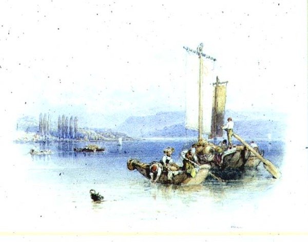Jezero Como, Itálie (akvarel) od Myles Birket Foster