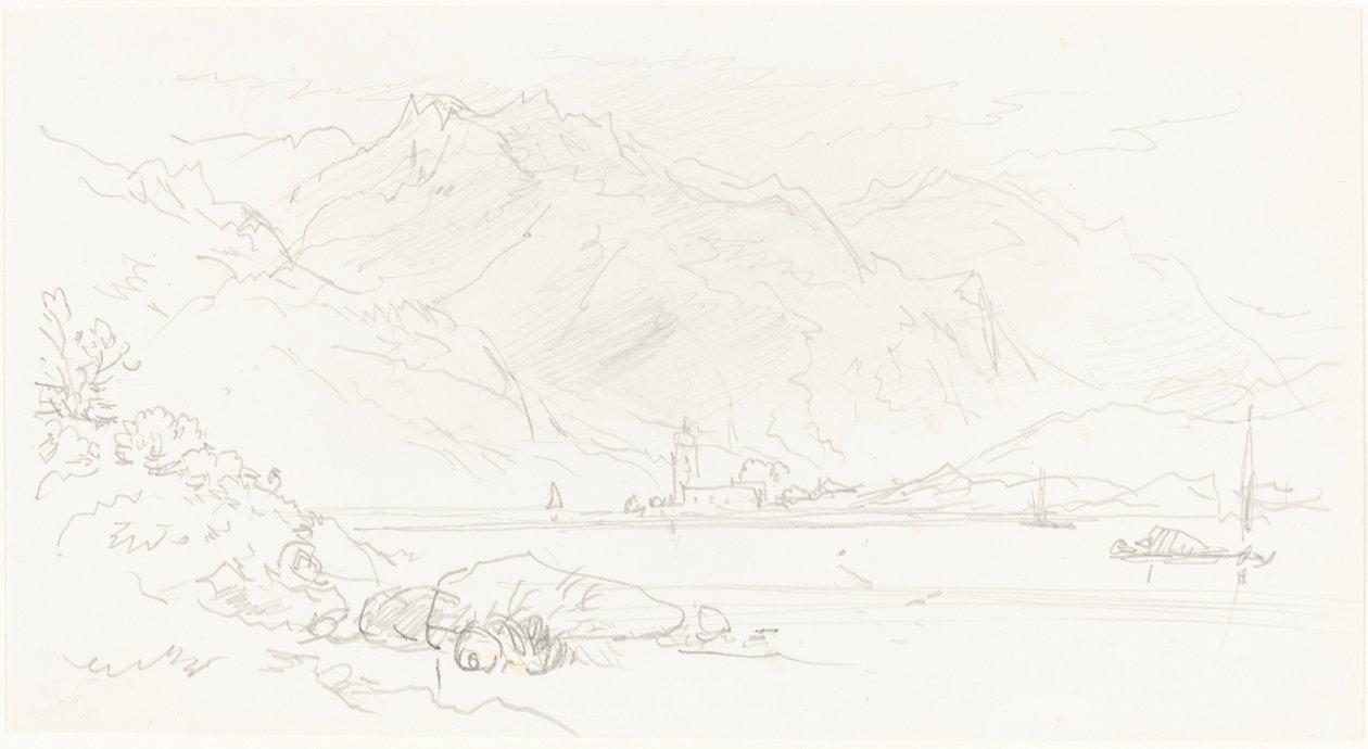 Jezero v hornaté krajině od Myles Birket Foster