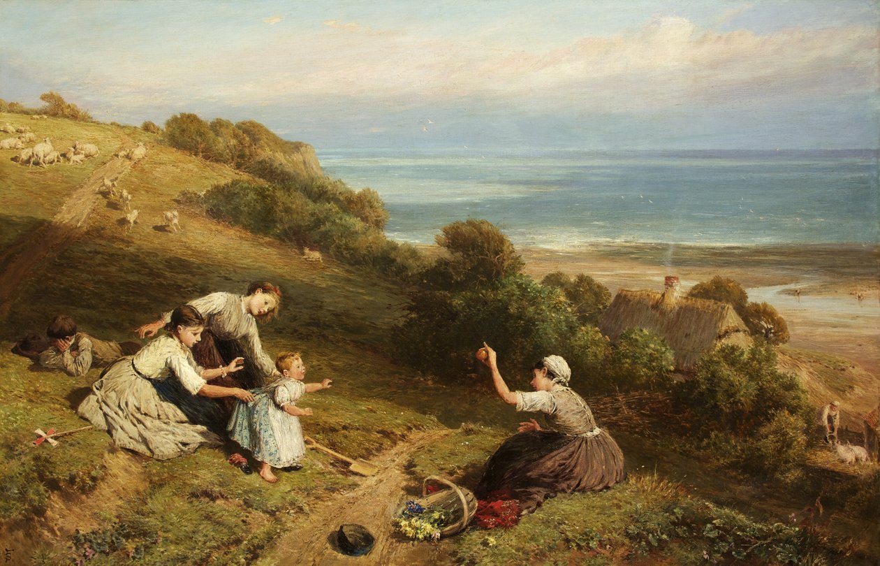 Krajina: Dívka s pomerančem (olej na plátně) od Myles Birket Foster