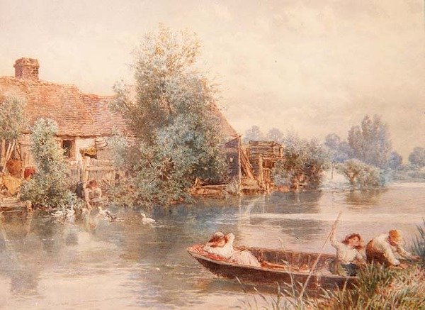 Hraní na řece (akvarel) od Myles Birket Foster