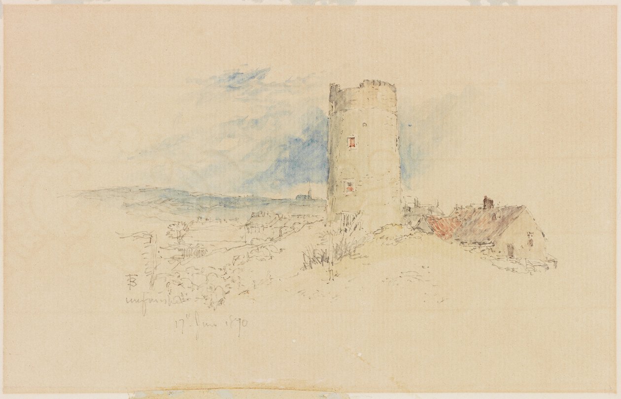 Starý větrný mlýn na Windmill Hills, Gateshead (tužka a akvarel na papíře (nalepeno na desce)) od Myles Birket Foster