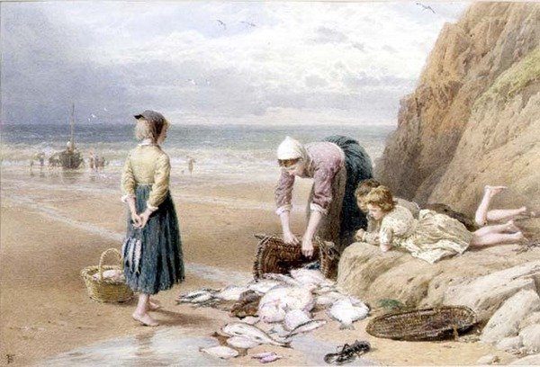 Rybářské děti (akvarel a kvaš) od Myles Birket Foster