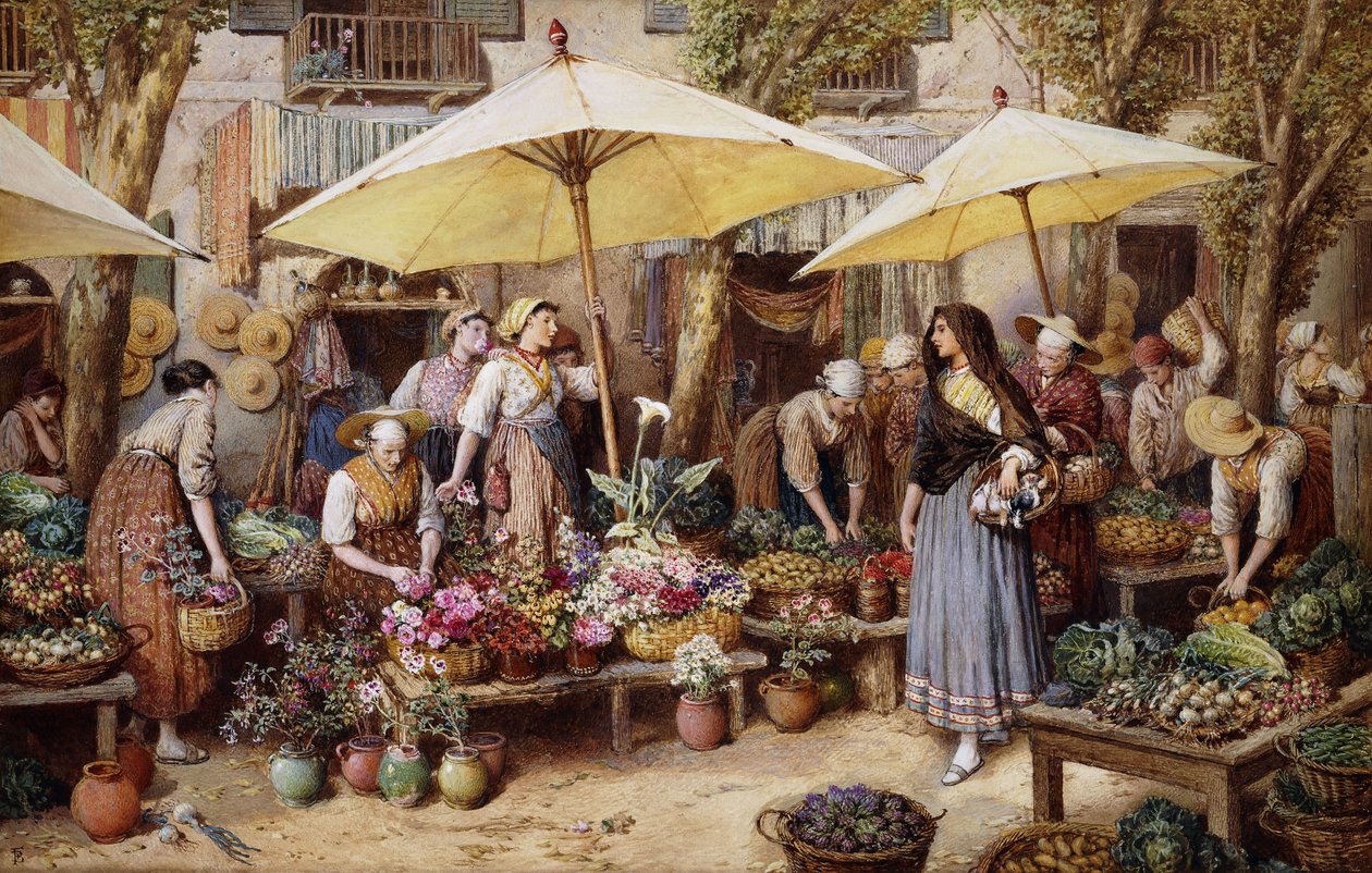 Květinový trh, Toulon, od Myles Birket Foster