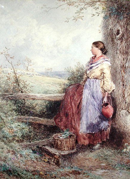 The Milkmaid (akvarel a tělová barva na papíře) od Myles Birket Foster