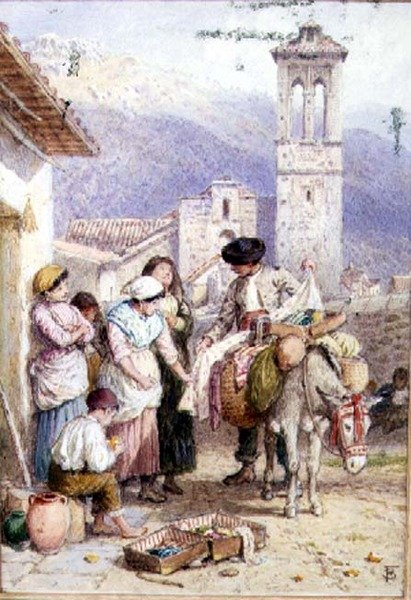 Podomní obchodník (akvarel) od Myles Birket Foster