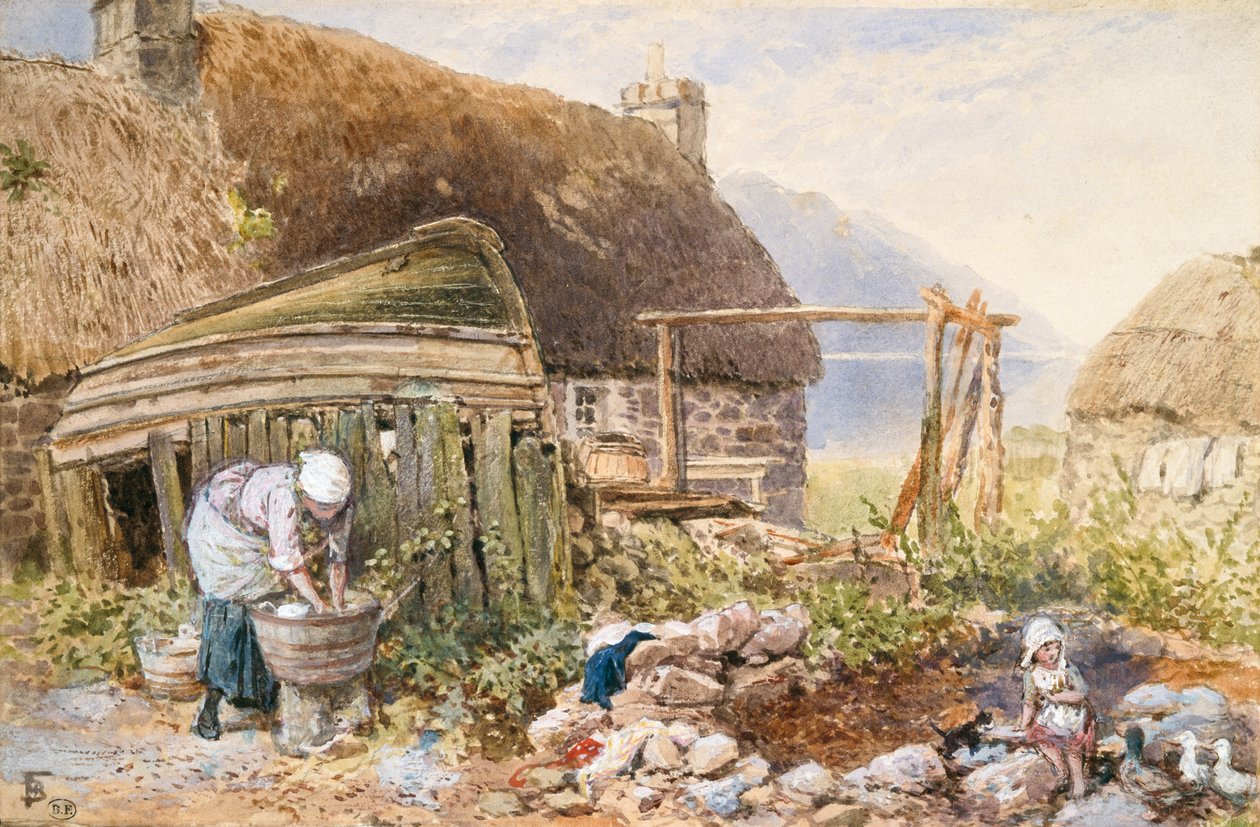 Pesupäivä Balmarcarassa, n. 1860 (akvarelli paperille) od Myles Birket Foster