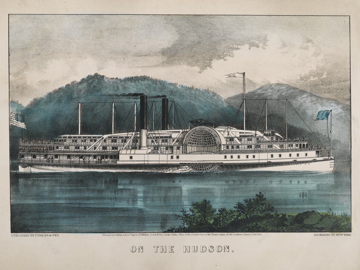 Na Hudsonu, 1869 (ručně kolorované lito) od N. and Ives, J.M. Currier