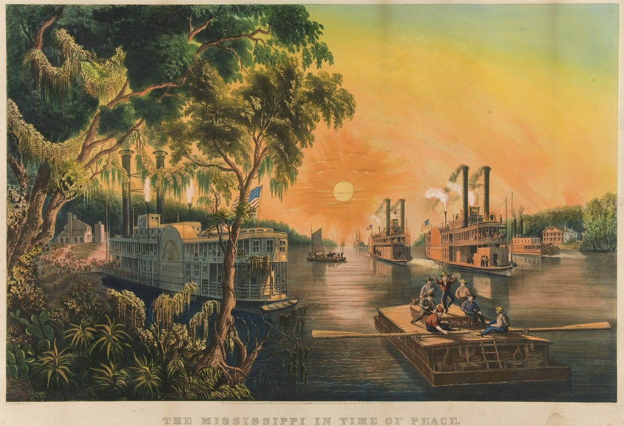 Mississippi v době míru, 1865 od N. and Ives, J.M. Currier