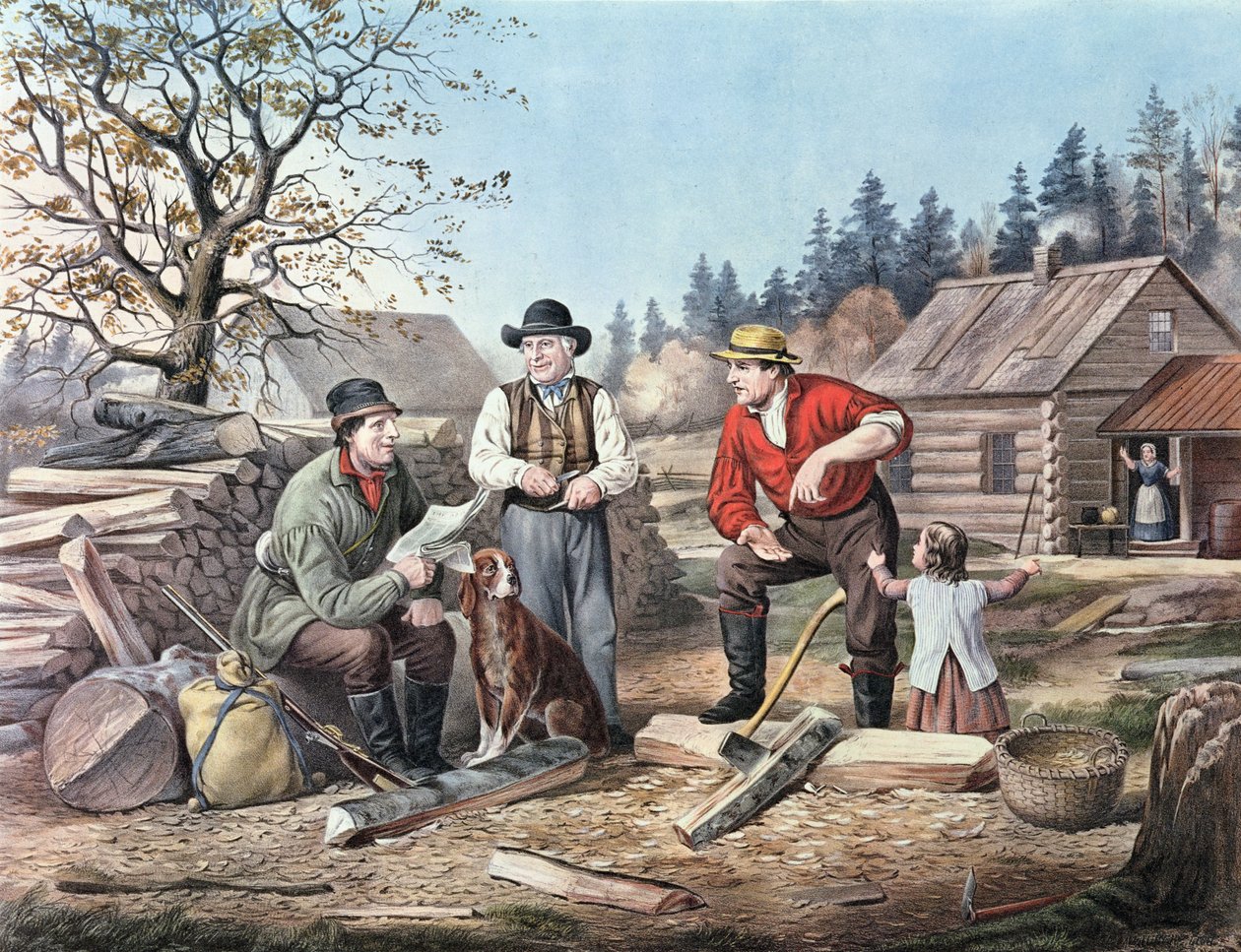 Arguing the Point - the Last News, 1855 od N. and Ives, J.M. Currier