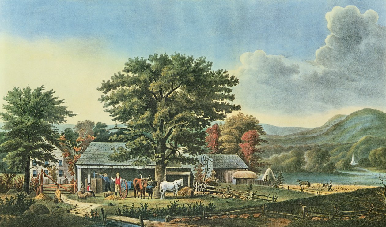 Podzim v Nové Anglii - Výroba moštu, 1866 od N. and Ives, J.M. Currier