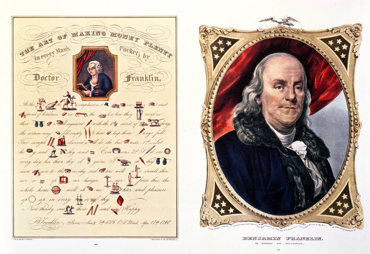 Benjamin Franklin (1706-90) 1847 (viz také 210044) od N. and Ives, J.M. Currier