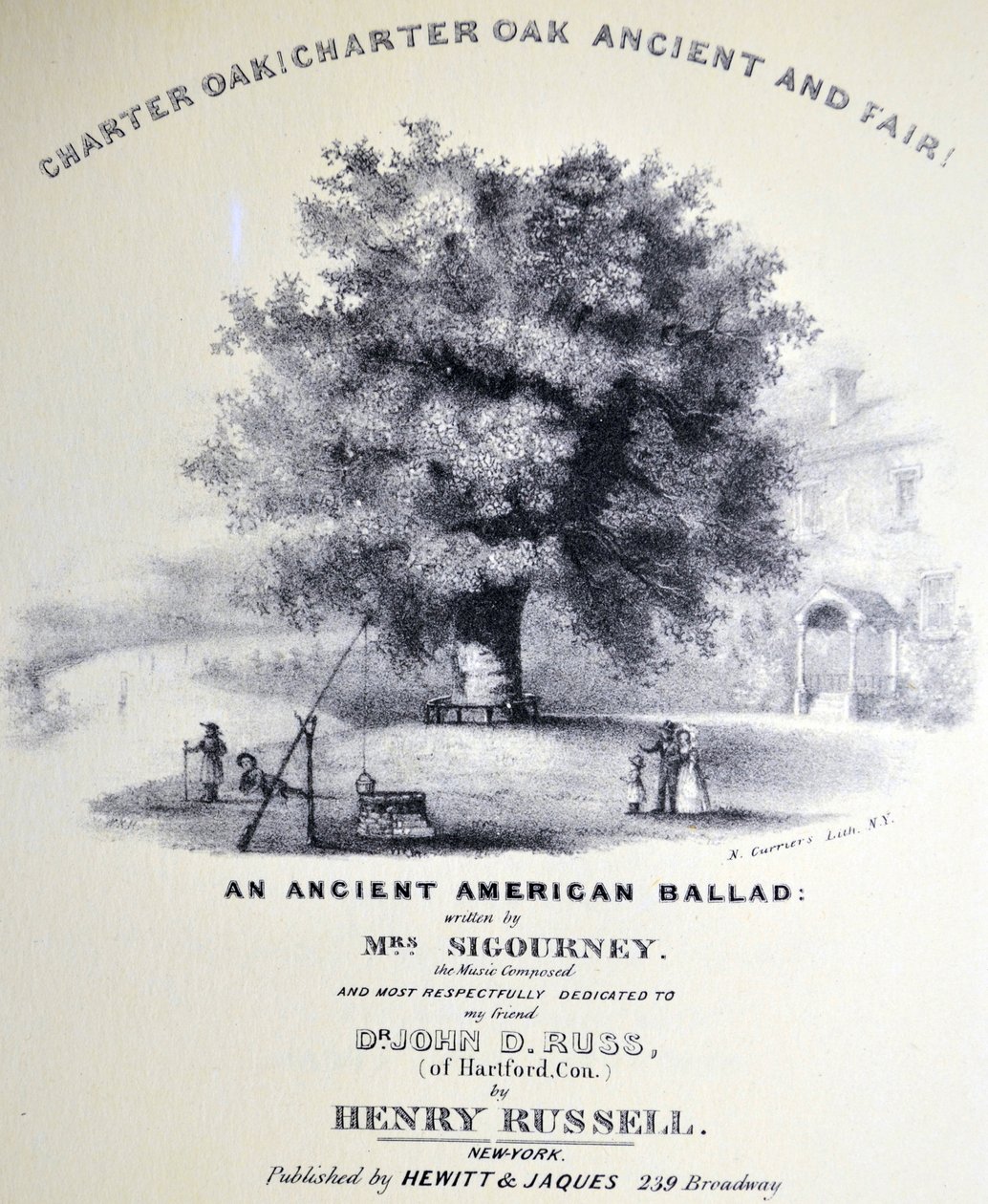 Ilustrace Currier & Ives 19. století. Charter Oak! Charter Oak Ancient and Fair od N. and Ives, J.M. Currier