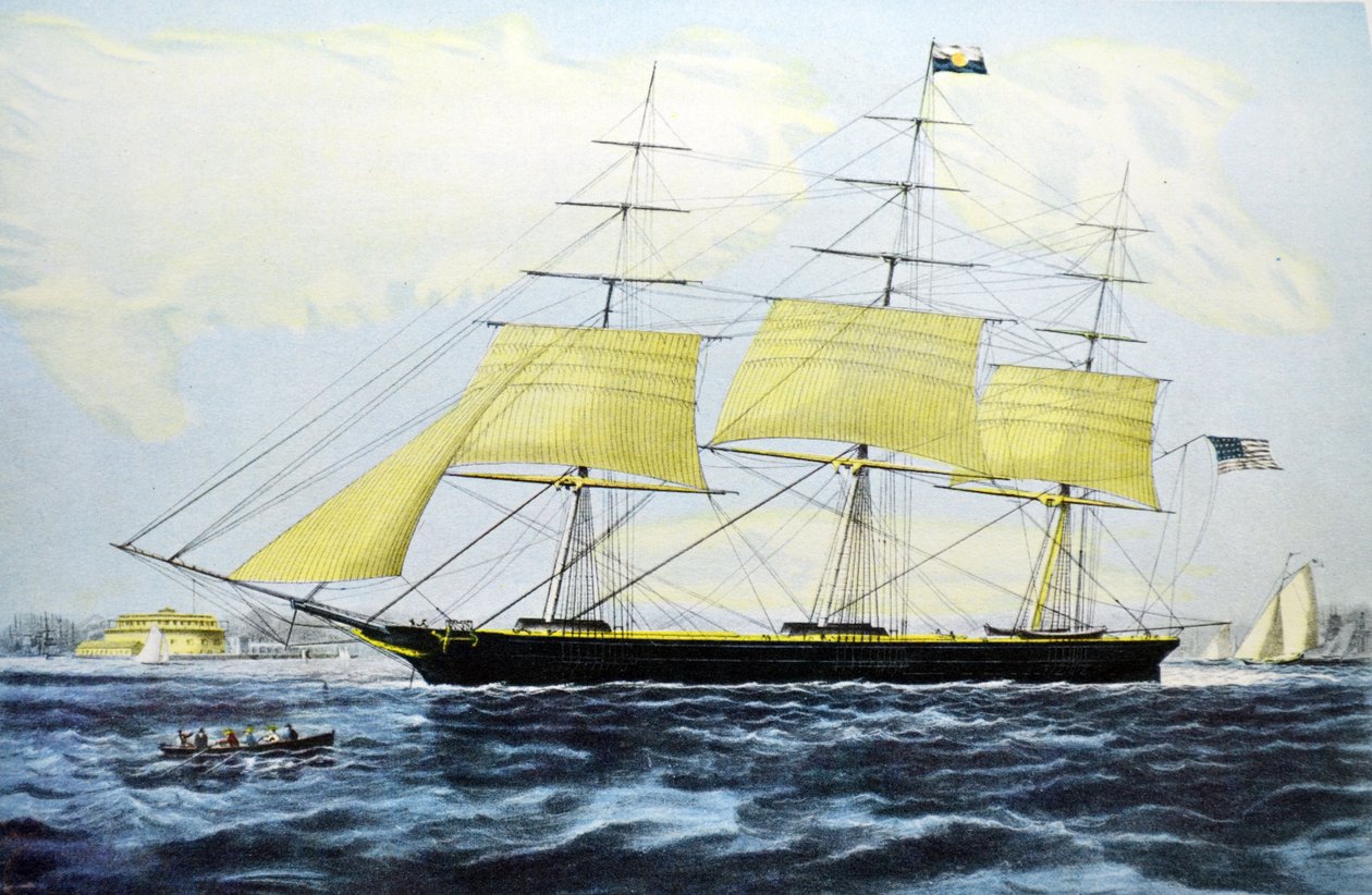 Currier & Ives ilustrace 19. století. Clipper Loď Slavík od N. and Ives, J.M. Currier