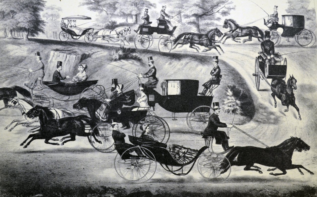 Currier & Ives ilustrace 19. století. Módní výhybky v Central Parku od N. and Ives, J.M. Currier