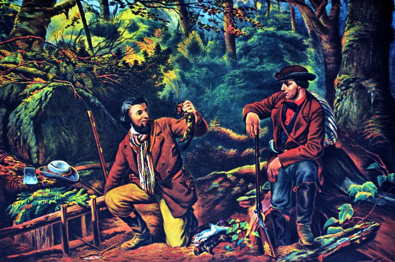 Currier & Ives ilustrace 19. století. Prime na odchyt norků od N. and Ives, J.M. Currier