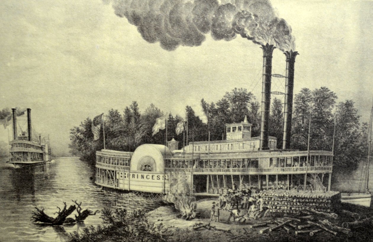 Currier & Ives ilustrace 19. století. Kolesový parník Mississippi od N. and Ives, J.M. Currier