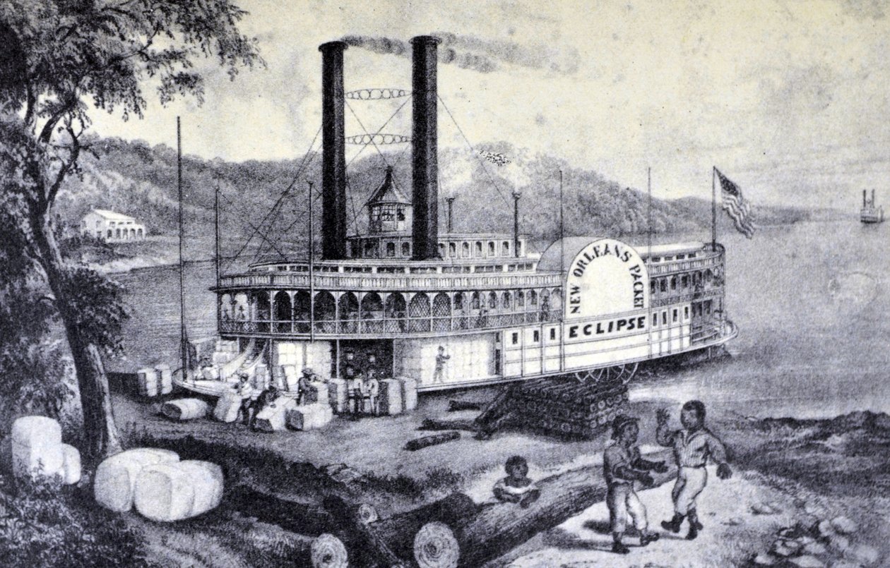 Currier & Ives ilustrace 19. století. Na Mississippi, Loading Cotton od N. and Ives, J.M. Currier