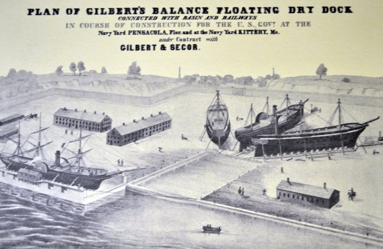 Currier & Ives Ilustrace 19. století Plan of Gilberts Balance plovoucí suchý dok od N. and Ives, J.M. Currier