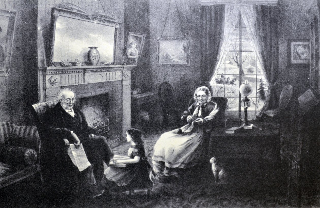 Currier & Ives ilustrace 19. století. Čtyři roční období: Stáří, Období odpočinku od N. and Ives, J.M. Currier