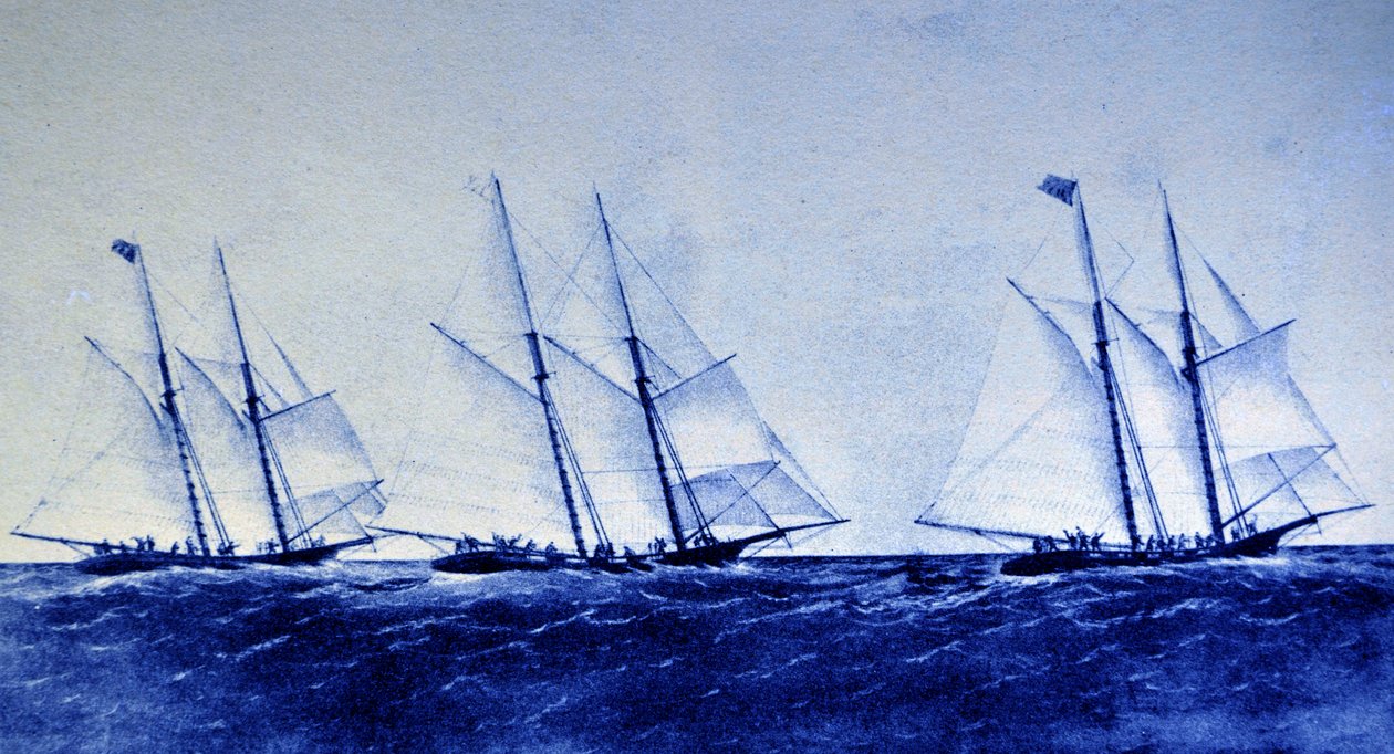 Currier & Ives ilustrace 19. století. Great Ocean Yacht Race mezi Henrietta, Fleetwing a Vesta od N. and Ives, J.M. Currier