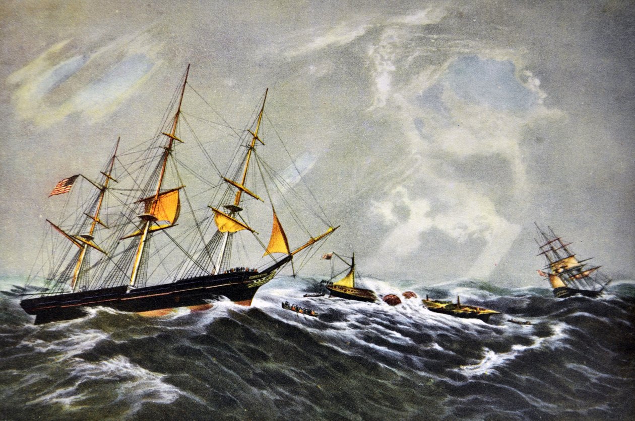 Currier & Ives ilustrace 19. století. Vrak parní lodi San-Francisco od N. and Ives, J.M. Currier