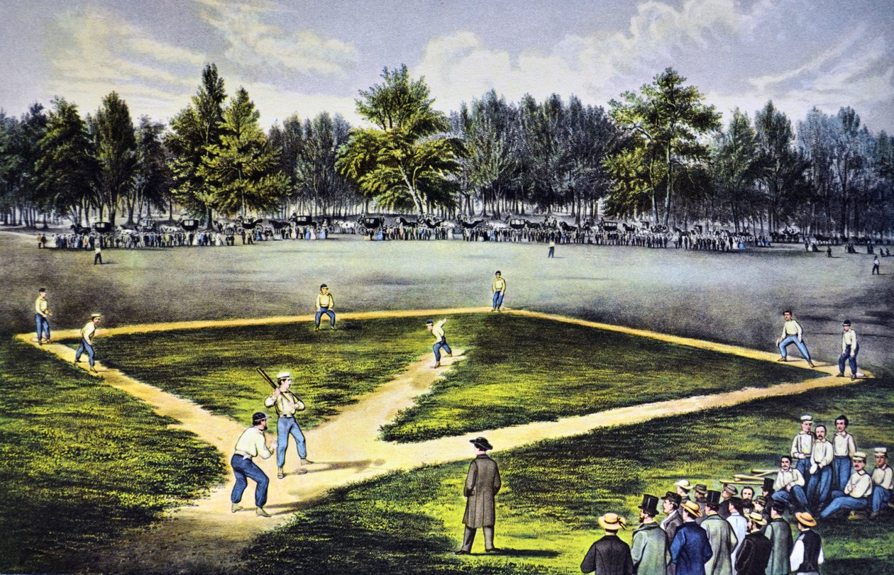 Americká národní hra baseballu od N. and Ives, J.M. Currier