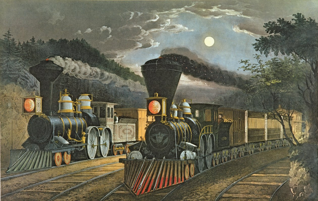 The Lightning Express Trains, 1863 od N. and Ives, J.M. Currier