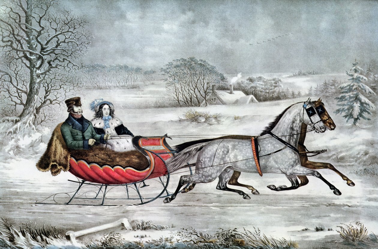 The Road - Winter (Currier a jeho druhá manželka, Laura Ormsbee, 1843) od N. and Ives, J.M. Currier