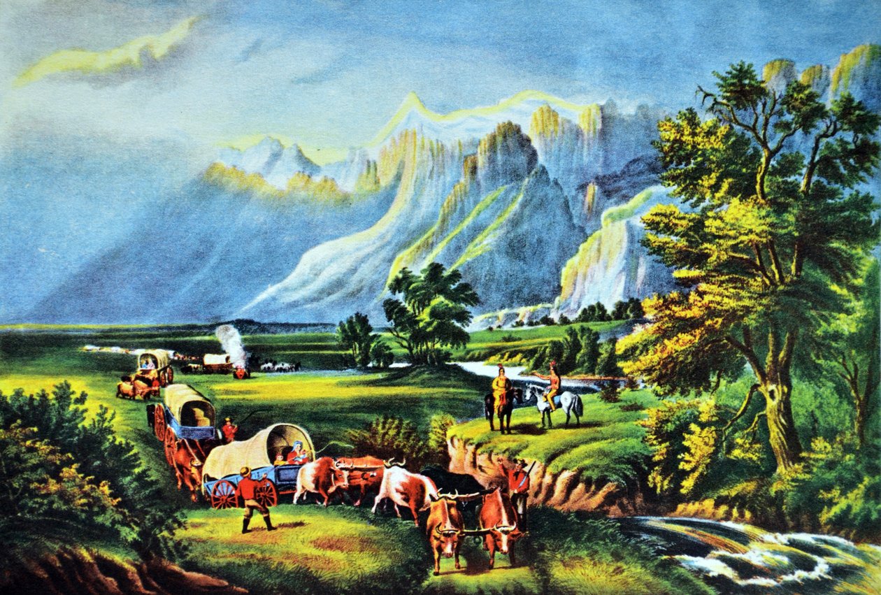 Rocky Mountains, The Emigrants Crossing the Plains od N. and Ives, J.M. Currier