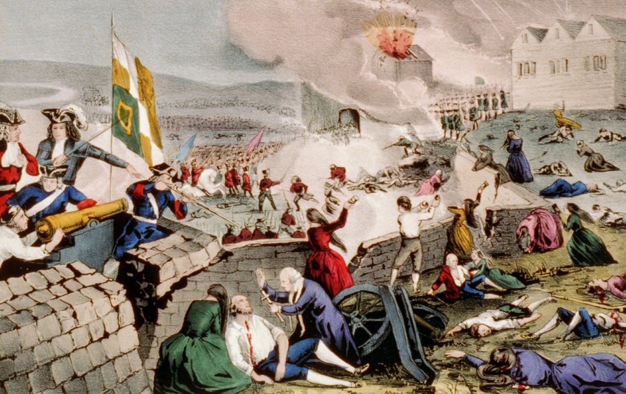 Obležení Limericku, 1848 (ručně kolorovaná litografie) od N. and Ives, J.M. Currier