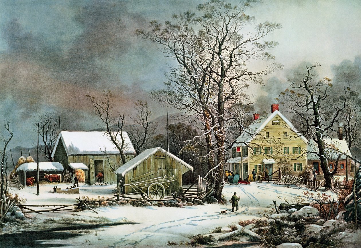 Zima na venkově - chladné ráno, Nová Anglie od N. and Ives, J.M. Currier