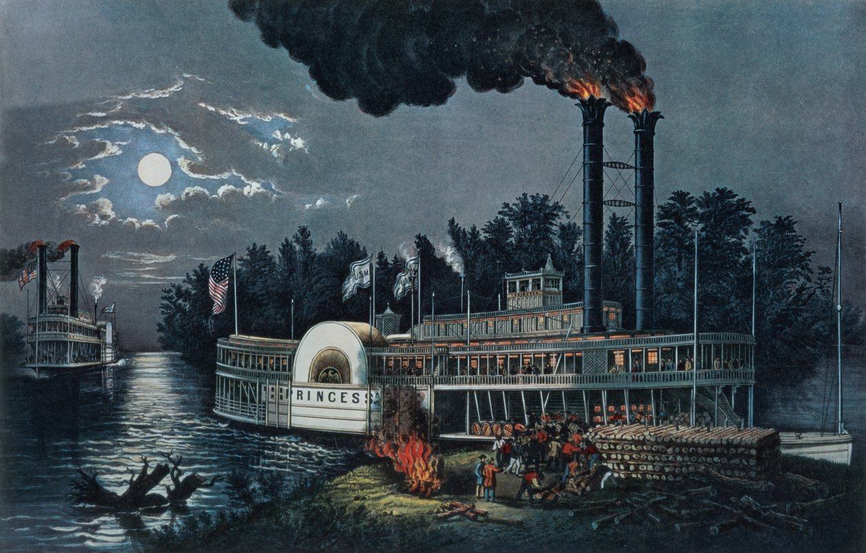 "Dřevění" na Mississippi od N. and Ives, J.M. Currier