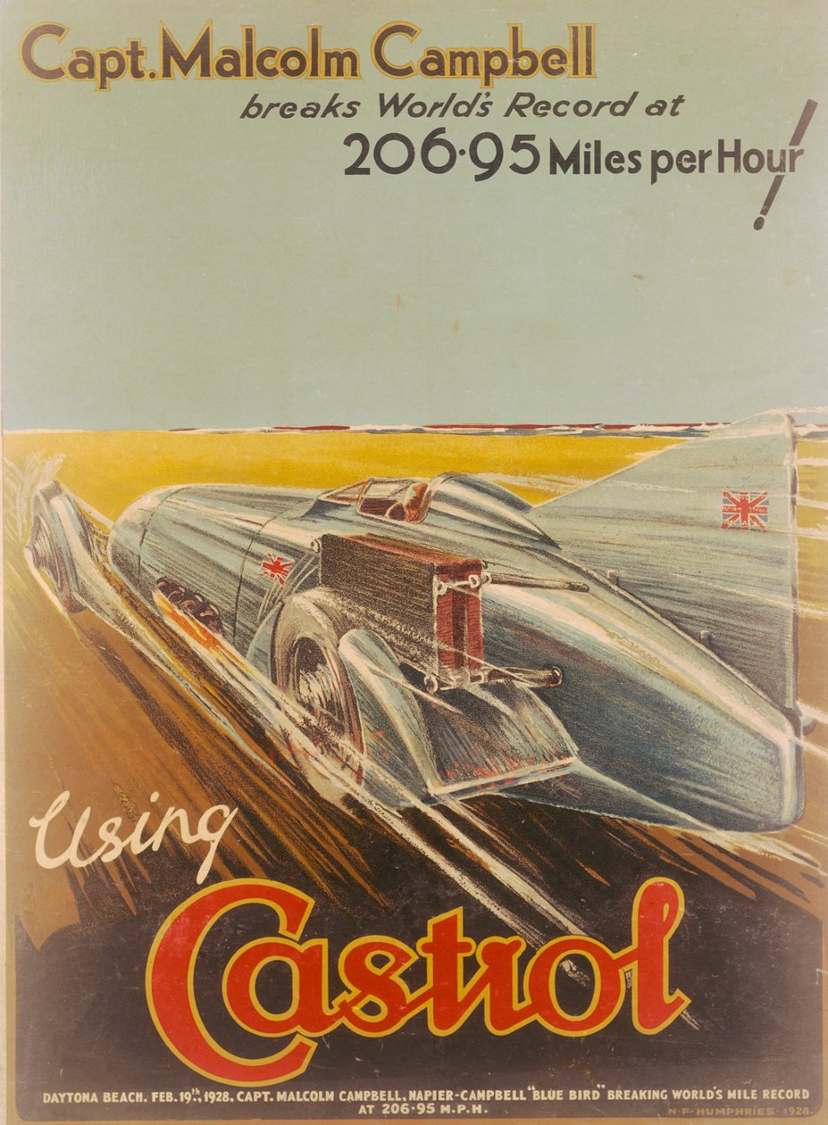 Reklamní plakát Castrol s Bluebirdem, 1928 od NF Humphries