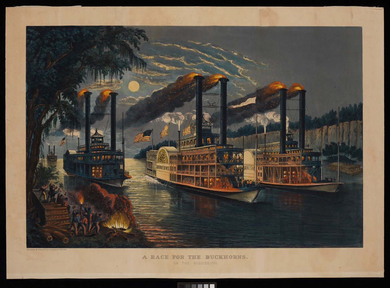 Závod o Buckhorny na Mississippi od N. and Ives J.M. (1824 95) Currier