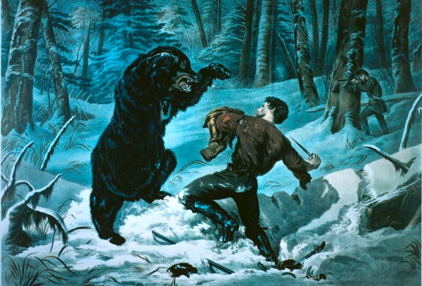 Život na americké hranici: Lovec v úzkých od Currier and Ives