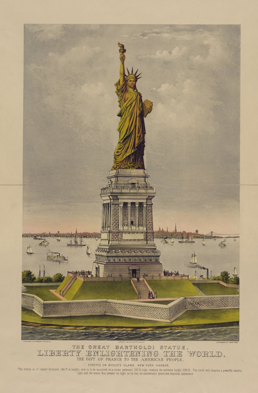 Velká socha Bartholdiho, Liberty Enlightening the World, The Gift of France to American People, c.1885 (chromolitograf) od Currier and Ives