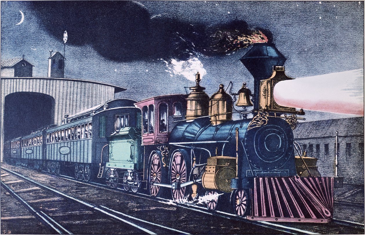 The Night Express, cca 1860 (barevné lito) od Currier and Ives