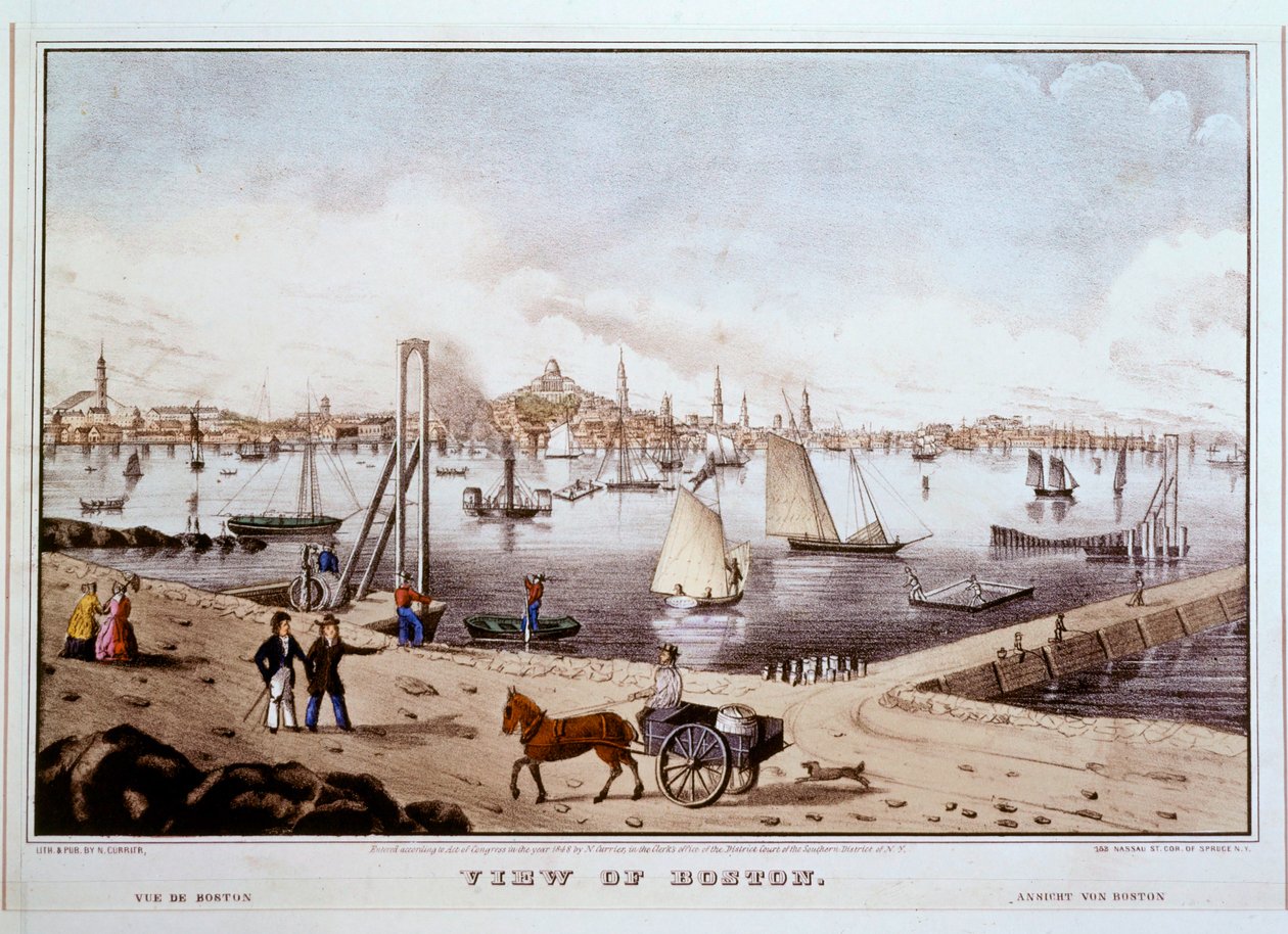 Pohled na Boston s bostonským přístavem ... (kolorovaný tisk) od N. and Ives J.M. (1824-95) Currier