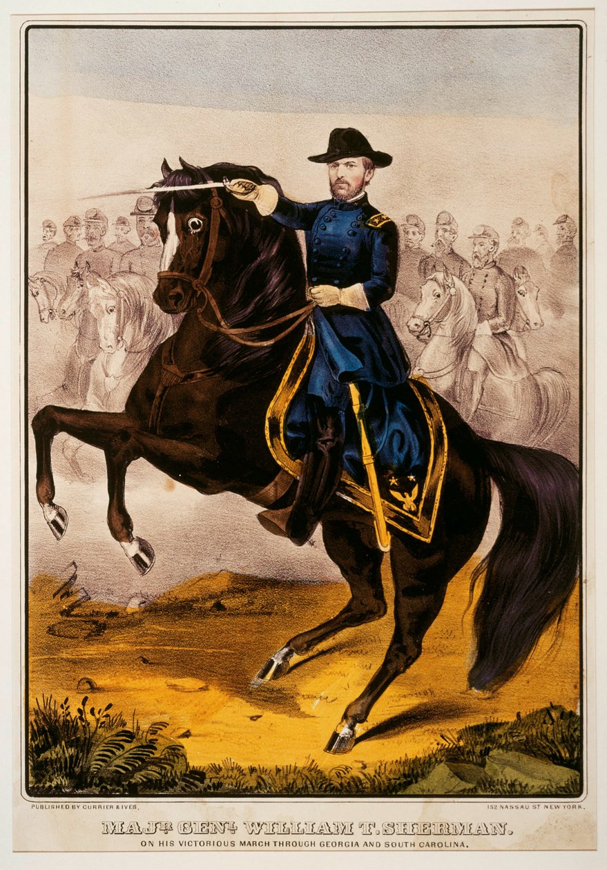 William Tecumseh Sherman, generál Unie během americké občanské války ... (kolorovaný tisk) od N. and Ives J.M. (1824-95) Currier