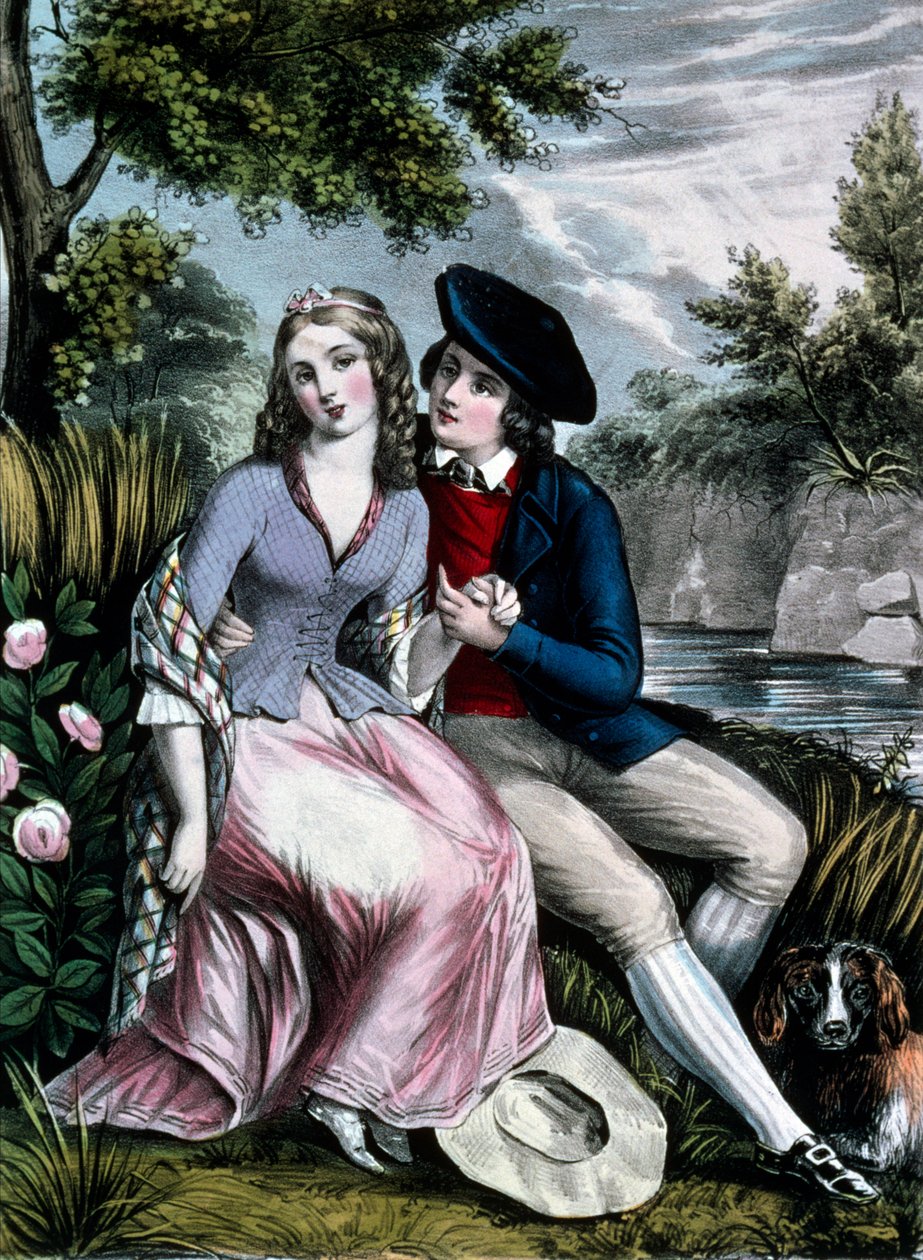 skotský básník Robert Burns svádí svou horalku Mary Campbellovou. od N. and Ives J.M. (1824 95) Currier