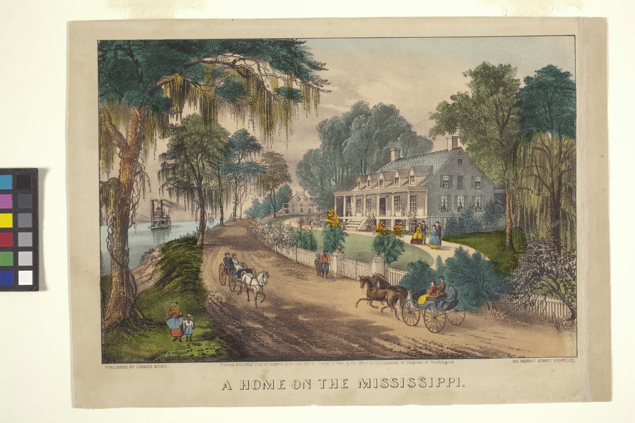 A Home On The Mississippi (ručně kolorovaná litografie) od N. and Ives J.M. (1824 95) Currier