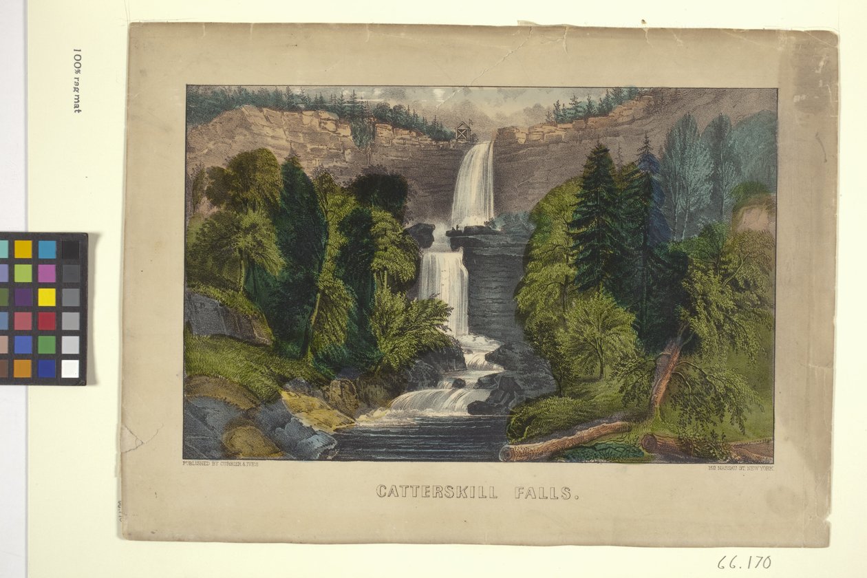 Catterskill Falls (ručně zbarvená litografie) od N. and Ives J.M. (1824 95) Currier