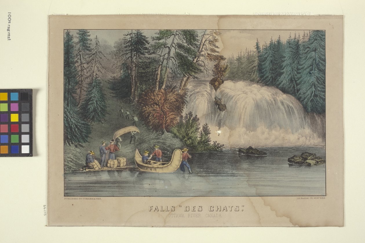 Falls "Des Chats" (ručně kolorovaná litografie) od N. and Ives J.M. (1824 95) Currier