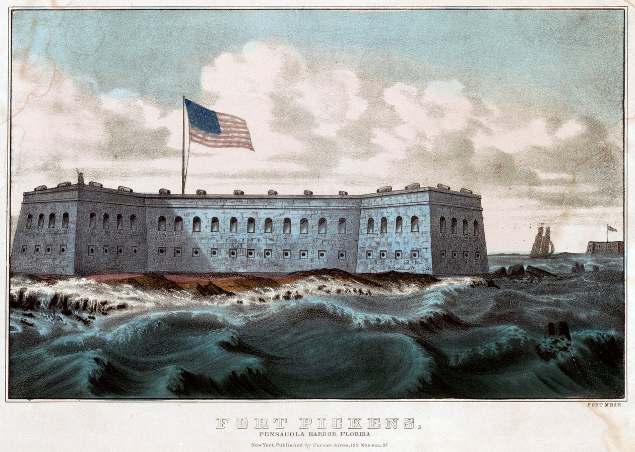 Fort Pickens: Pensacola Harbor, Florida, kolem roku 1860 (barevná litografie) od Currier and Ives