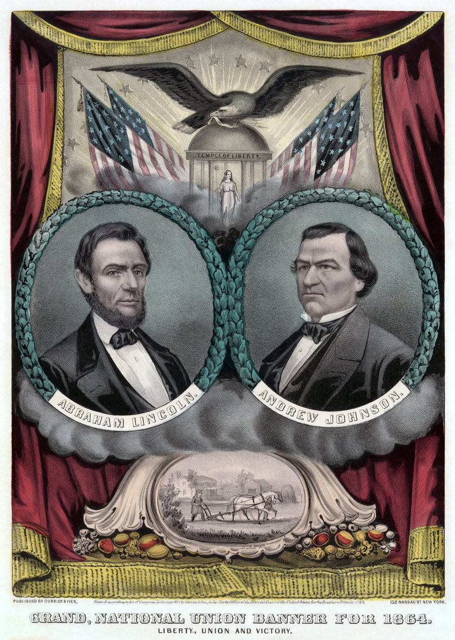 Prapor Grand National Union pro rok 1864 (barevná litografie) od Currier and Ives
