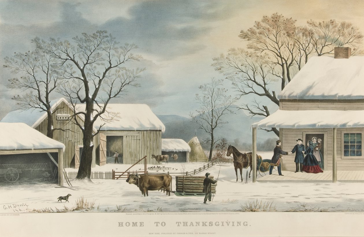 Domov na Den díkůvzdání od Currier and Ives