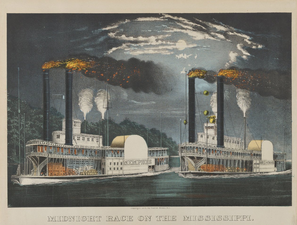 Půlnoční závod na Mississippi od Currier and Ives